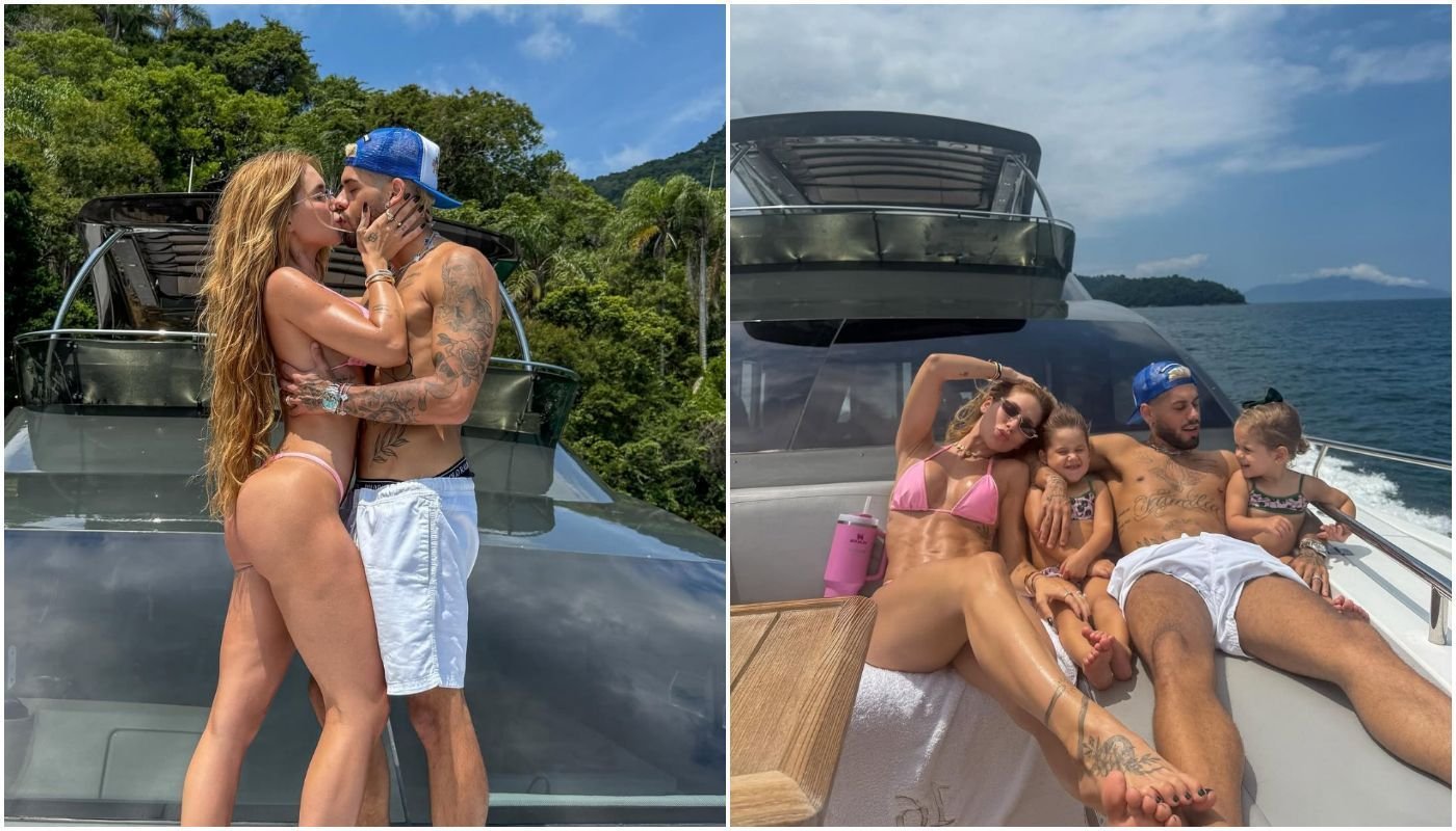 Virginia e Zé Felipe curtem dia de barco com as filhas; veja fotos